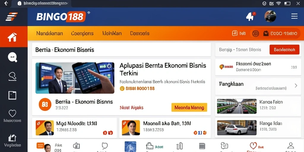 Tampilan antarmuka aplikasi Ekonomi Bisnis BINGO188 yang modern dan informatif.