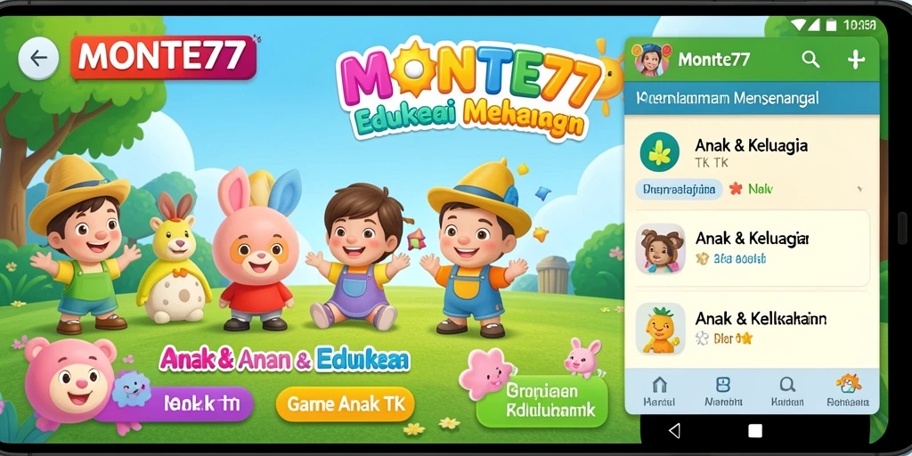 Antarmuka menarik dan edukatif aplikasi MONTE77 untuk anak-anak.