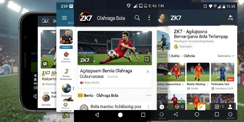 Antarmuka modern aplikasi ZK7 untuk berita olahraga bola.